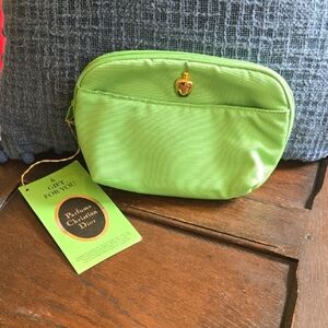 Vintage Dior Neon Lime Green Cosmetic Pouch with Gold Emblem